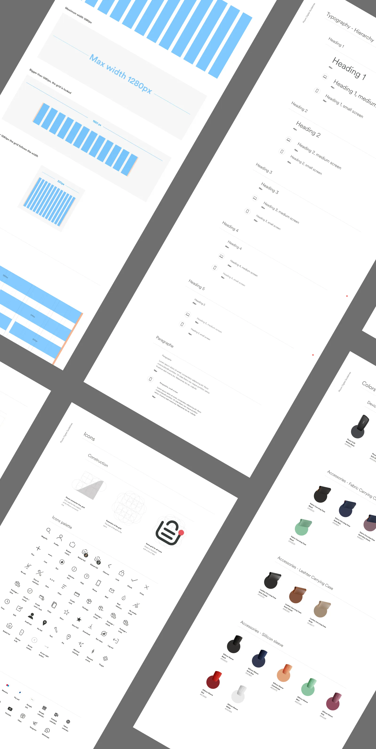Design system — typography, colour, grid, icons, and form components