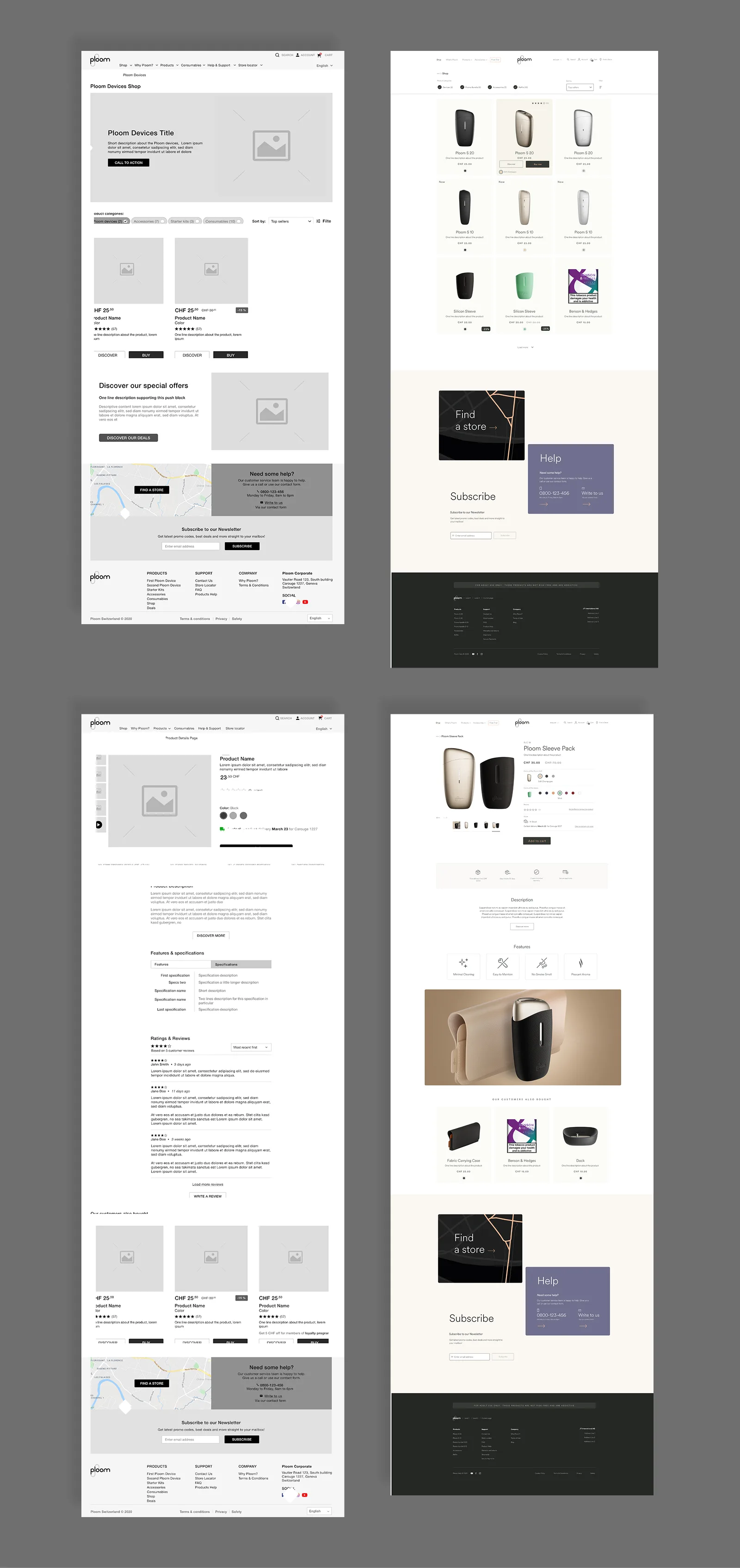 Shop listing and product detail page