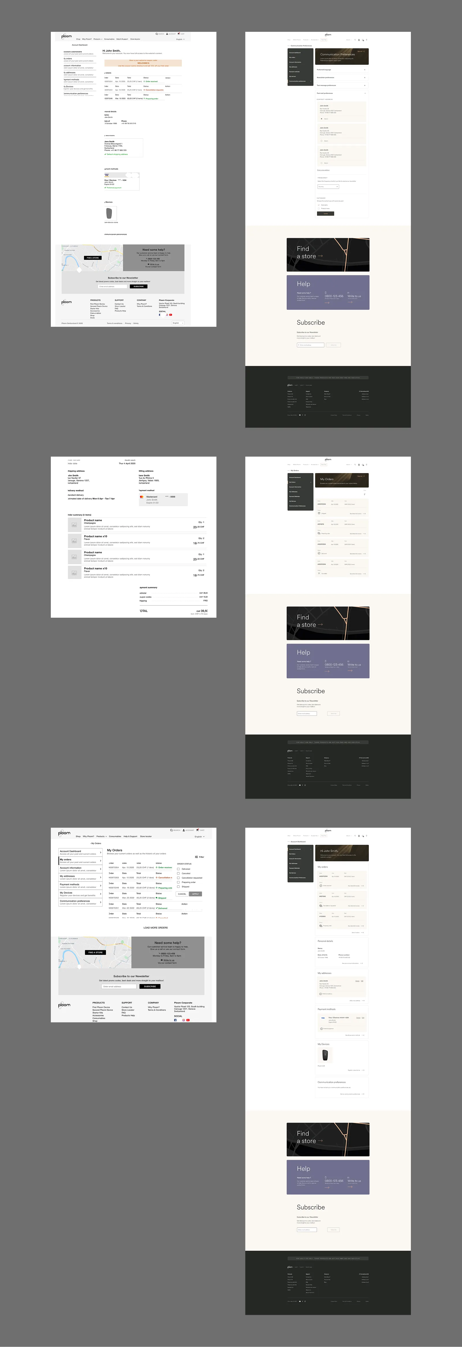 Account dashboard, orders, and device registration