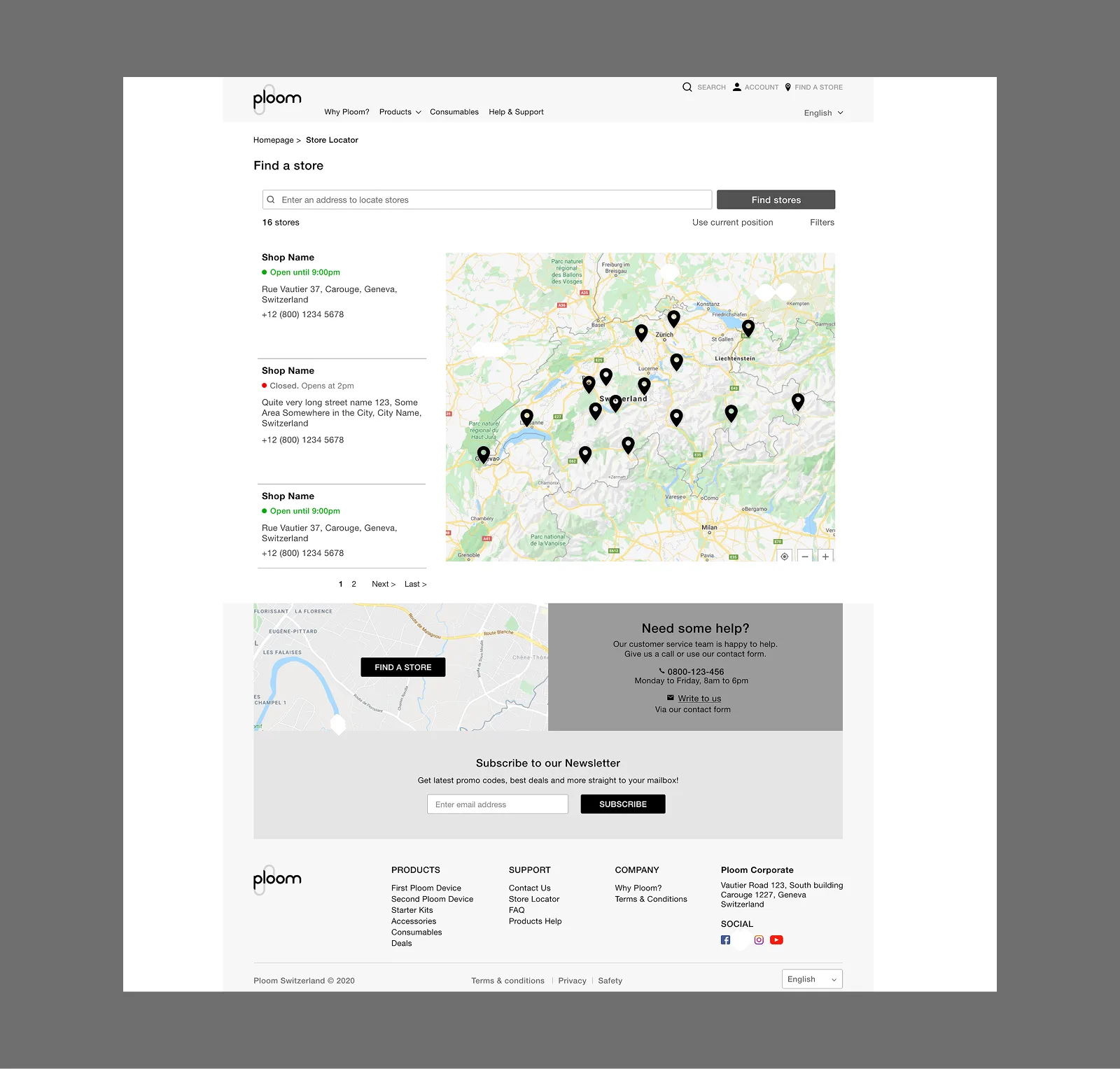 Store locator — list view and map